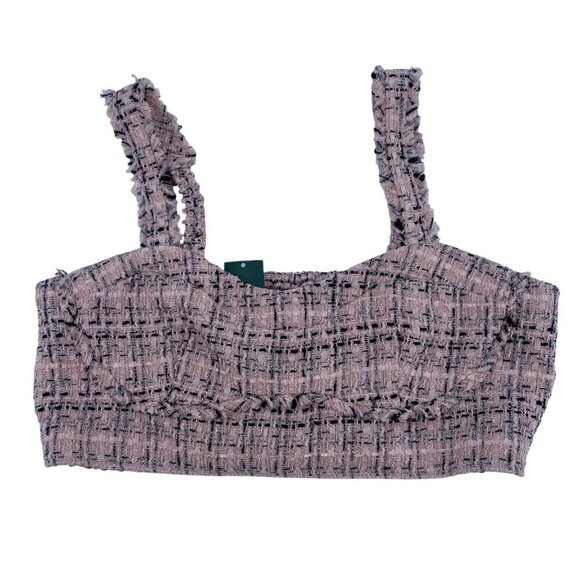 Wild Fable Women's Size Large Tweed Boucle Tiny Crop Top Pink Barbie Fringe NWT - Picture 1 of 10